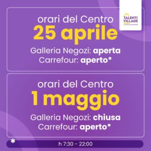Orari 25 aprile e 1° maggio